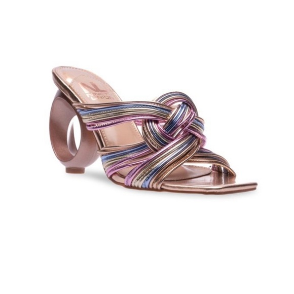 NINETY UNION Knotted STRAPPY SANDALS ON A ARCHITECTURAL HEEL IN PASTEL MULTI - Picture 3 of 17